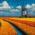 Windmill and tulip fields in Dutch countryside – mosaic-style ceramic tile mural